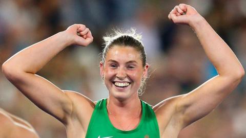 Kate O'Connor celebrates after clinching a Commonwealth Games heptathlon silver medal for Northern Ireland in Birmingham last August