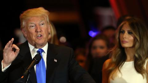 Donald Trump speaks to supporters at Trump Tower in New York after Indiana victory - 3 May