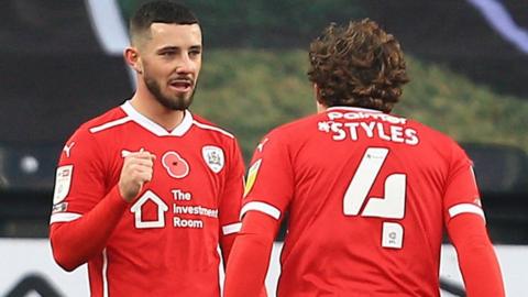 Conor Chaplin celebrates his goal for Barnsley