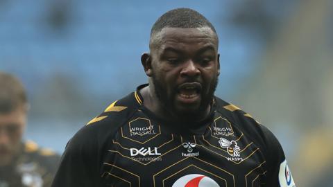 Wasps' Biyi Alo celebrates