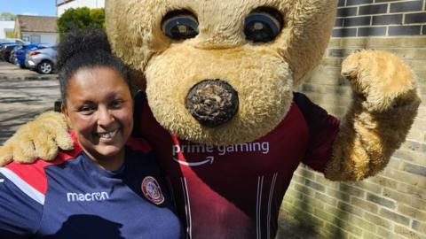 Fiona Brook and the Stevenage FC mascot