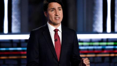 Canadian Prime Minister and Liberal Leader Justin Trudeau speaks during the federal election English-language Leaders debate