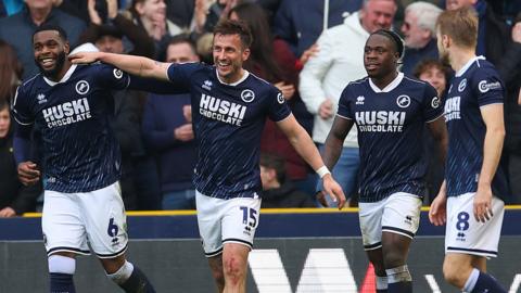Millwall players celebrate scoring against Birmingham