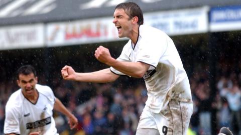 James Thomas celebrates his third goal against Hull