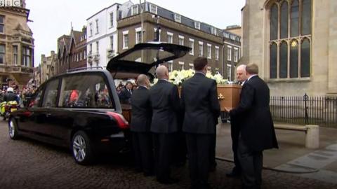 Famous faces attended the funeral of physicist Stephen Hawking as crowds lined the streets of Cambridge.