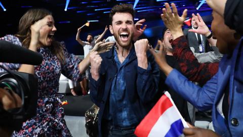 Duncan Laurence of The Netherlands during the 64th annual Eurovision Song Contest held at Tel Aviv Fairgrounds on May 18, 2019
