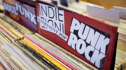 Punk rock records for sale in store - stock photo