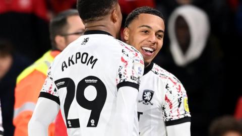 Middlesbrough celebrate Cameron Archer's goal at Sheffield United