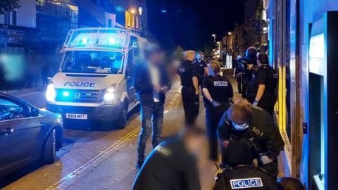 Leicestershire Police patroling Leicester lockdown on Saturday 4 July in Market Harborough