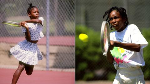 The Williams sisters (Venus and Serena) playing tennis when they were young