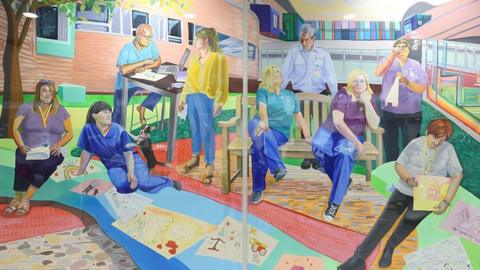 Painting called Team Time Storytelling, Alder Hey Children’s Hospital Emergency Department, Covid Pandemic, 2020