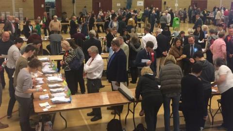 Election count at White Horse Leisure Centre in Abingdon