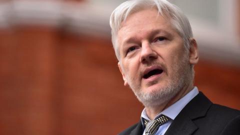 WikiLeaks founder Julian Assange speaking from the balcony of the Ecuadorian Embassy in London. Friday February 5, 2016.
