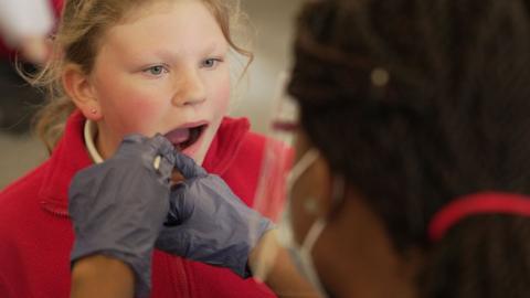 Pupil at Maybury Primary School having a dental check