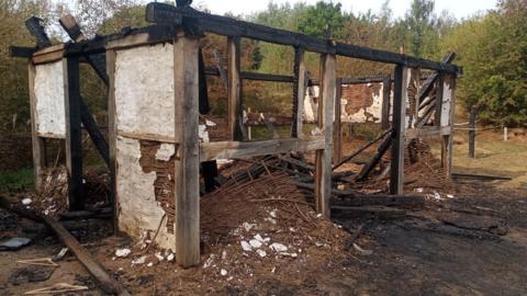 Fire damaged reconstruction of Anglo-Saxon building