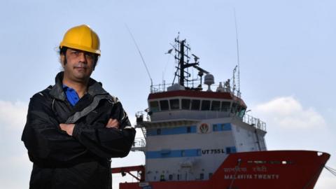 Captain Nikesh Rastogi, 43, from Mumbai, who has been stranded aboard the Indian supply vessel