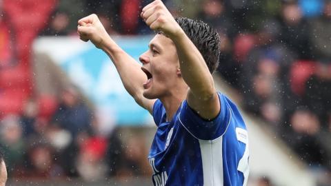 Perry Ng celebrates his goal at Bristol City