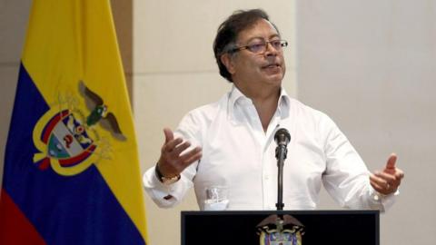 Colombian President Gustavo Petro speaks at a press conference