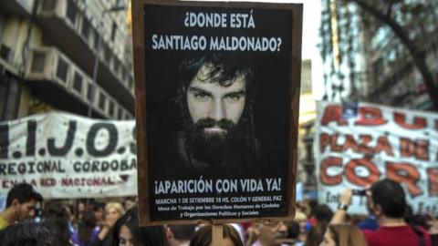 People march during a protest for Santiago Maldonado, who disappeared on August 1st during a Mapuche protest in Chubut province. Cordoba, 1 Sep 2017