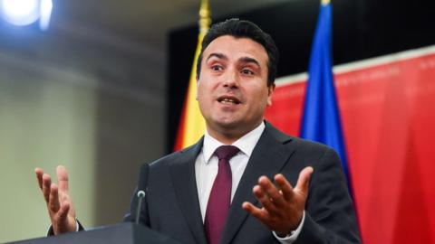 Macedonian Prime Minister Zoran Zaev gives a press conference in Skopje on 19 October 2019