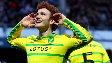 Josh Sargent celebrates scoring for Norwich