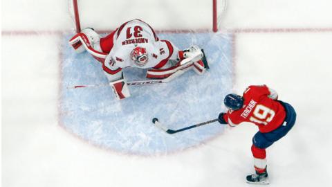 Matthew Tkachuk scores for the Florida Panthers with less than five seconds remaining to secure his side's place in the Stanley Cup finals