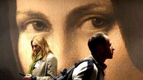 Reporters visit the Louvre museum in Paris, France, 22 October 2019