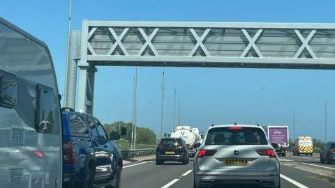 Queuing traffic, A14, Brampton