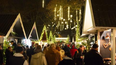 Cologne Christmas Market at Neumarkt Square in Cologne, Germany, on November 23, 2023
