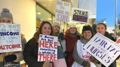 Nurses on strike in Cardiff