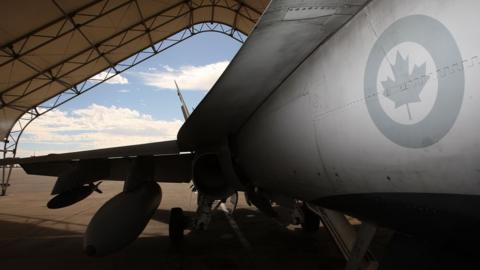 A CF-18 Hornet fighter jet belonging to the Canadian 410 'Couger' Squadron