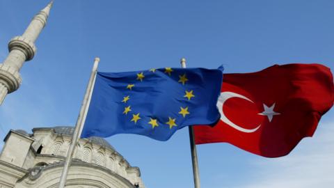 EU flag and Turkish flag