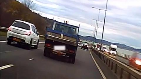 Lorry drifts into inside lane on A55