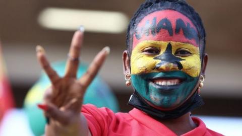 A Ghana fan at the match against Morocco during the Africa Cup of Nations in Cameroon, on 10 January 2022.