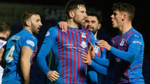 Inverness' Kirk Broadfoot (centre) celebrates making it 3-3