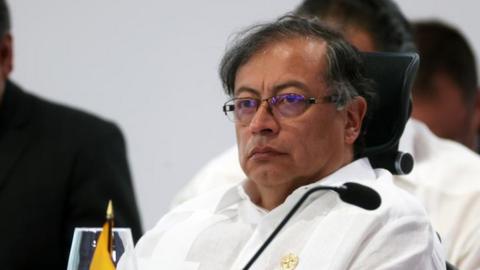 President of Colombia Gustavo Petro takes part in the plenary session of the XXVIII Ibero-American Summit of Heads of State and Government, in Santo Domingo, Dominican Republic, 25 March 2023.