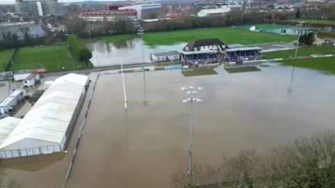 Nottingham Rugby Club submerged in floodwater