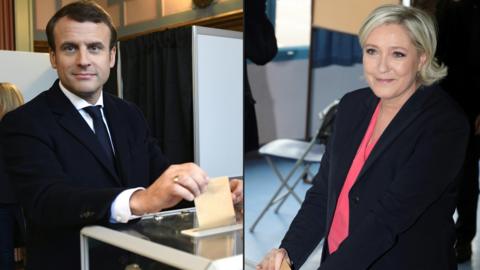 Emmanuel Macron (left) and Marine Le Pen cast their votes