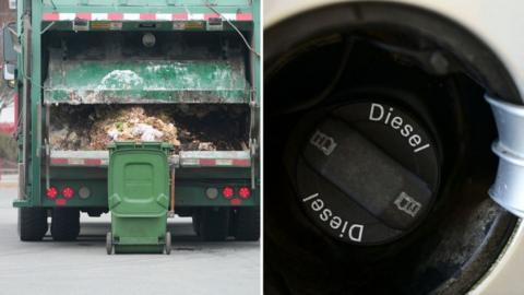 Composite image of lorry and fuel cap