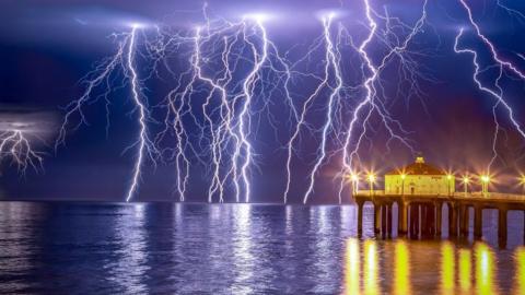 Lightning over Manhattan beach, Los Angeles