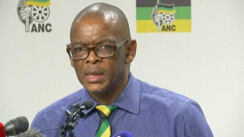 Ace Magashule, the ANC's secretary-general,speaks to reporters