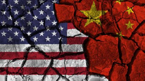 Cracks in China and US flags