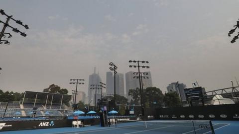 Smoke haze over Melbourne from Melbourne Park