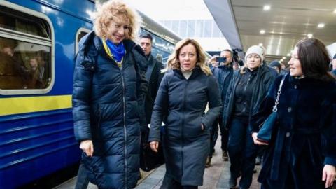 Italy's prime minister Georgia Meloni arrives in Kyiv