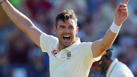 England bowler James Anderson celebrates taking a wicket in the second Test against South Africa