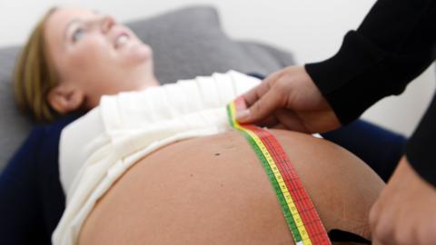 A pregnant woman is checked at a maternity clinic in Stockholm, Sweden