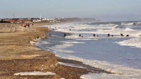 Section of Norfolk coast near Bacton Refinery after much of the sandscaping has been washed away.