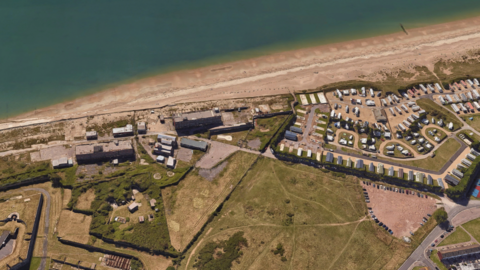 Eastney beach and car park on Fort Cumberland Rd (bottom right)