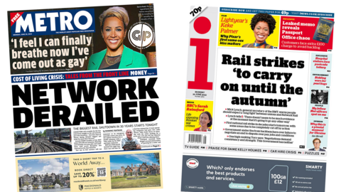 The Metro and the i front pages