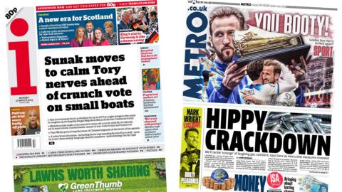 Front pages of i newspaper and Metro